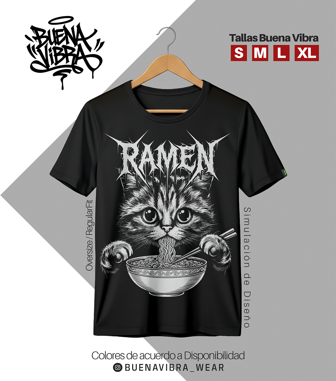 🍜 RAMEN CAT, Oversize Negro